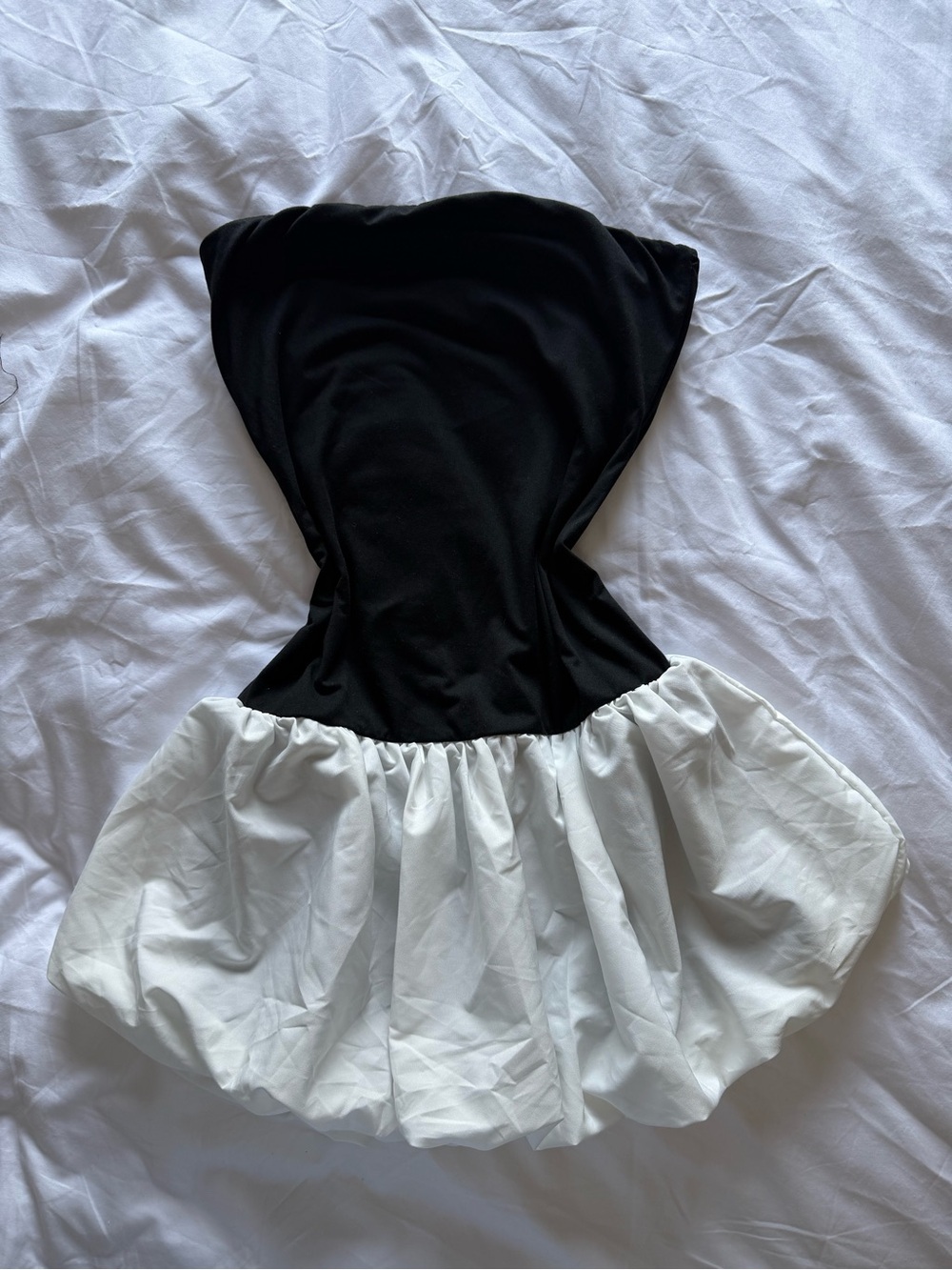 Two-Tone Strapless Black and White Mini Dress Ruffle Coquette Small